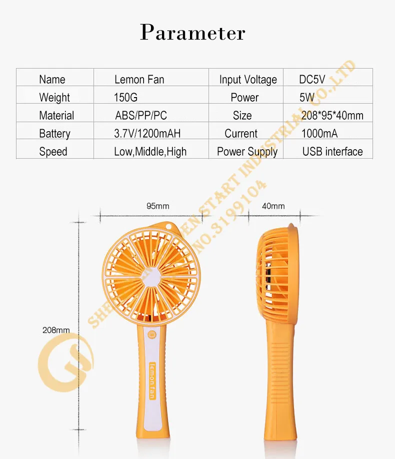 Открытый Мини HandHeld вентилятор Портативный лимон вентилятор красивый Цвета USB Батарея Перезаряжаемые вентилятор