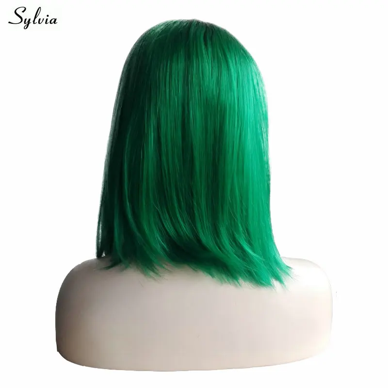 Sylvia сосна зеленый Ombre Короткие ручной Боб прямой вечерние стрижка зеленый лес химическое Синтетические волосы на кружеве парики для Для