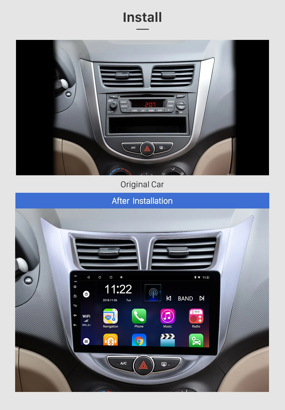 Flash Deal Seicane Car Android 6.0/7.1/8.1 Autoradio 9" Stereo 2Din Player For Hyundai Verna 2011 2012 2013 Head Unit Support WiFi Can-Bus 5