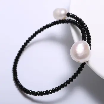 

Black Bracelet Crystal Baroque Pearls 8 - 13 mm, Crystal 3mm ms Bracelet, Holiday Gifts