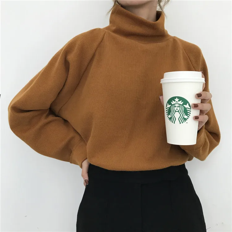 Женский свитер оверсайз, водолазка, пуловеры, свободный тонкий вид, корейская мода - Цвет: Caramel