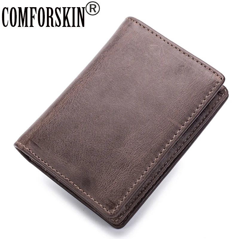

COMFORSKIN Brand Genuine Crazy Horse Leather Credit Card Holders 2018 New Arrivals Short Vintage RFID Protection Card Wallets