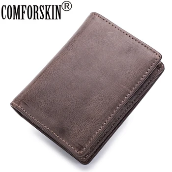 

COMFORSKIN Brand Genuine Crazy Horse Leather Credit Card Holders 2018 New Arrivals Short Vintage RFID Protection Card Wallets