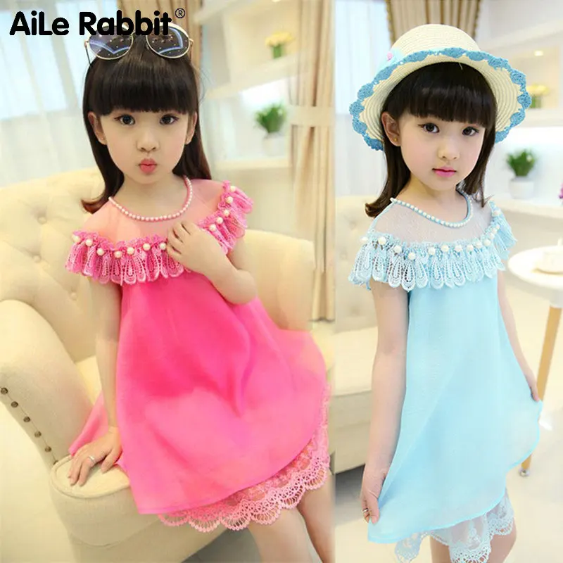 AiLe Rabbit/летний костюм платье принцессы для девочек Детская вечерняя одежда шифоновые кружевные платья праздничное платье с жемчужинами для маленьких девочек