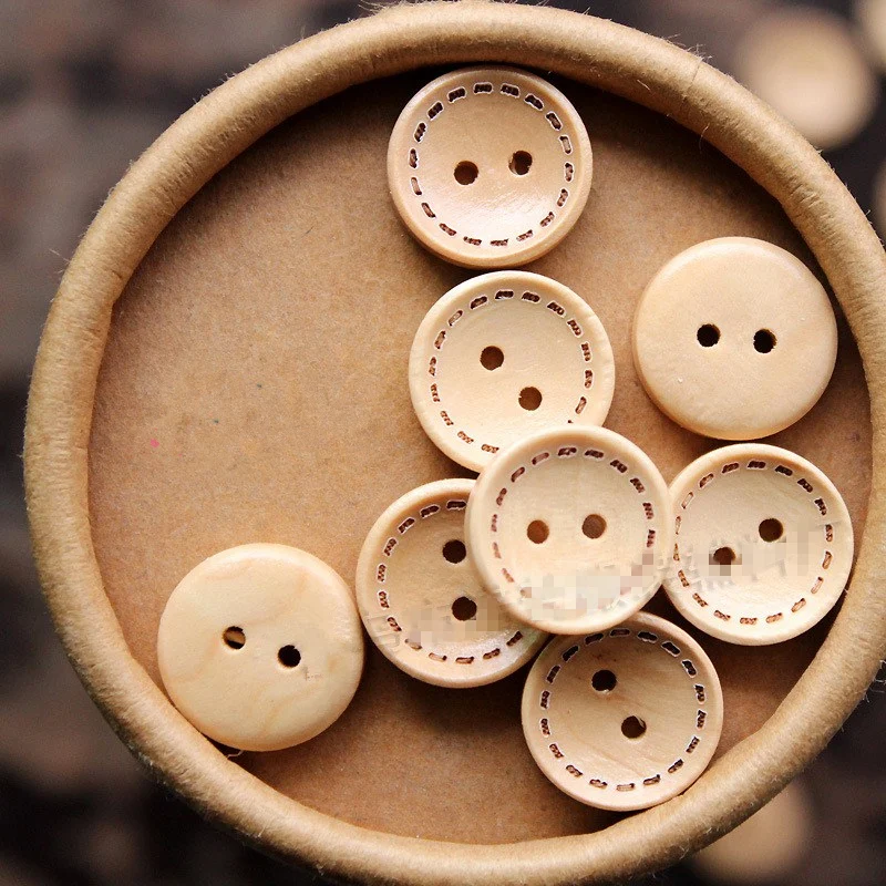 

50pcs/pack 15mm 2 holes thin edge natural wood pattern sewing wood buttons natural wood craft decorative accessories