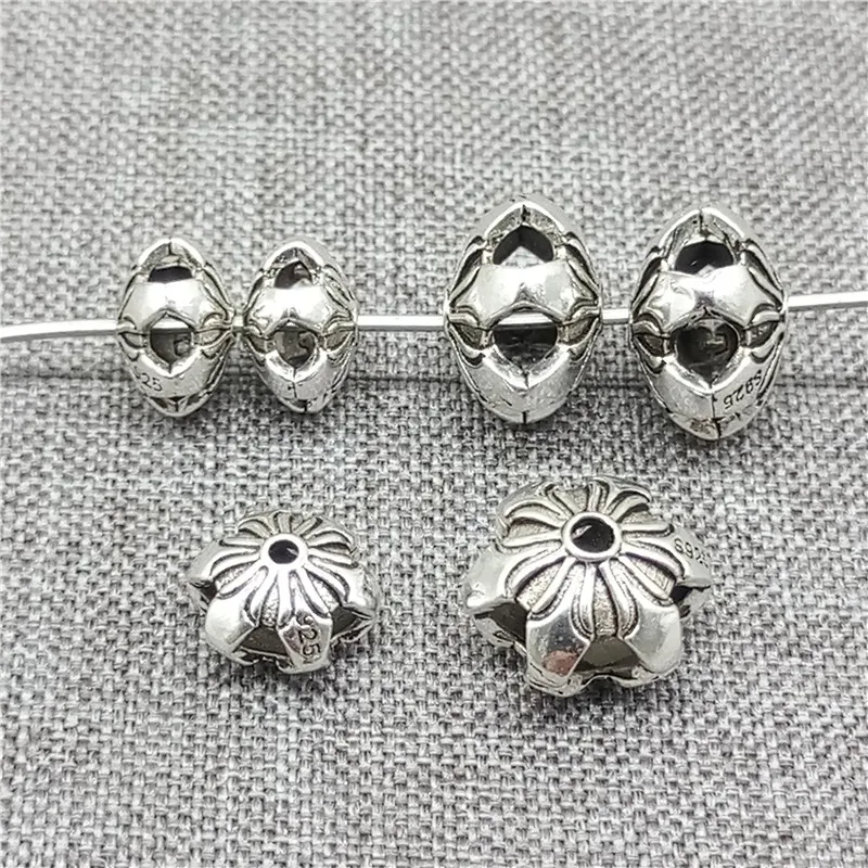 

5pcs of 925 Sterling Silver Flower Beads 2-Sided 8mm 10mm for Bracelet Necklace