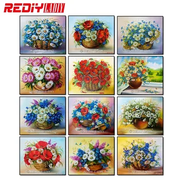 

REDIY LADIY Diamond Mosaic Flowers Vase Diamond Painting Cross Stitch Kits Diamonds Embroidery Full Square Drill Home Decoration