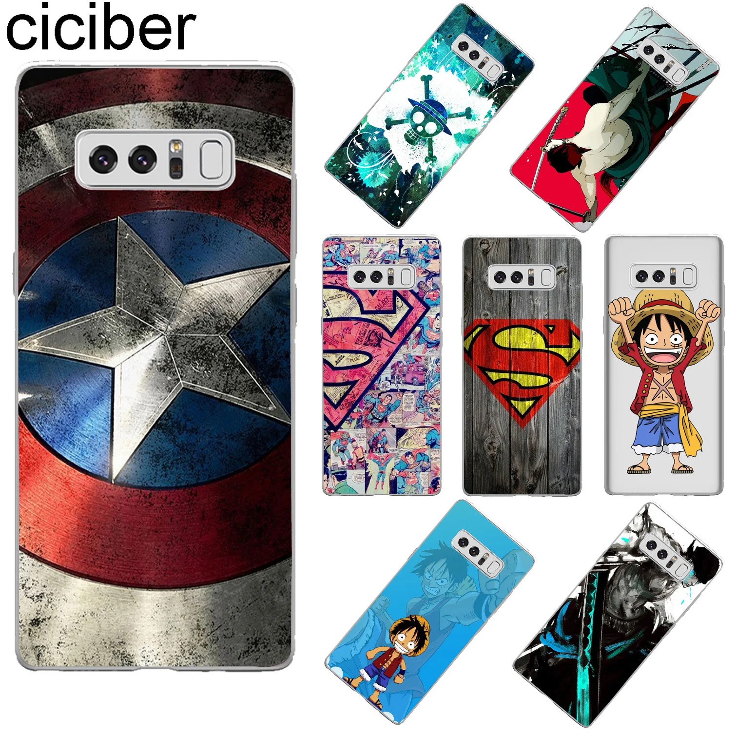 

ciciber For Samsung Galaxy NOTE 9 8 Back Clear Soft TPU Cover Phone Case For Galaxy NOTE 5 3 4 Marvel One Piece Luffy Capa Coque