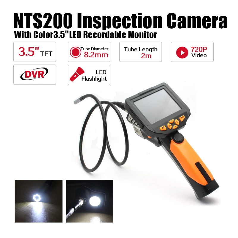 

NTS200 Endoscope Inspection Camera with 3.5 Inch LCD Monitor 8.2mm Diameter 2 Meters Tube Borescope Zoom 360 Degree Rotate Flip