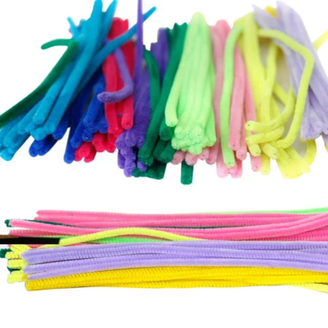 100Pcs Mixed Plush Iron Wire Flexible Flocking Craft Sticks Pipe