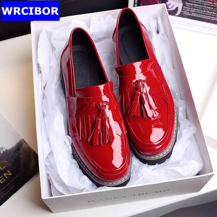 Patent leather Flat Oxford Shoes font b Woman b font Flats 2017 Fashion tassel British style