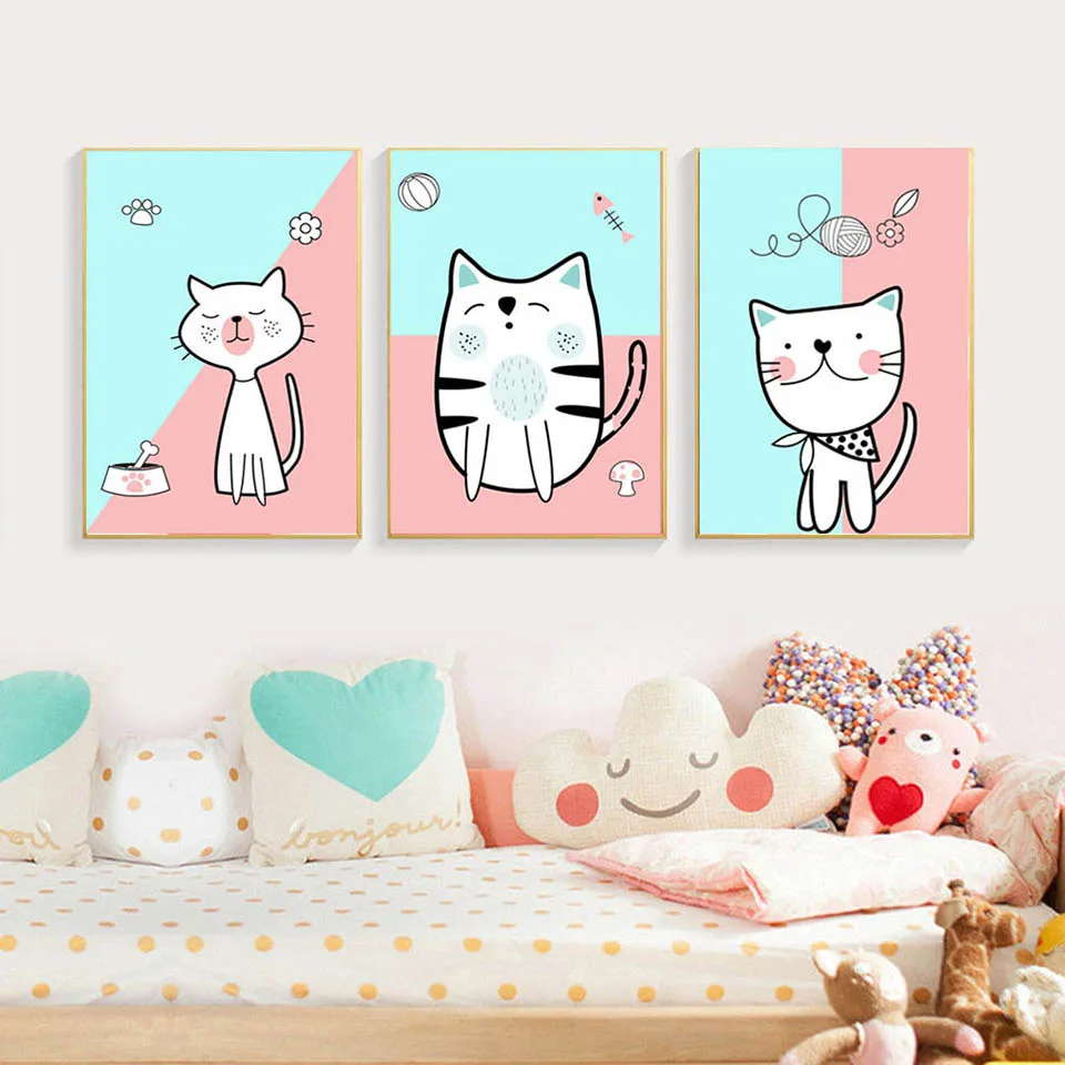 Cartoon-Cat-Posters-and-Prints-kids-Nordic-Canvas-Painting-Wall-Art-Decorative-Pictures-For-Children-Room