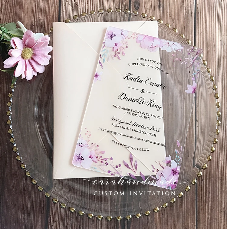

CA0888 Floral acrylic wedding invitation customized fancy shape with envelope liner