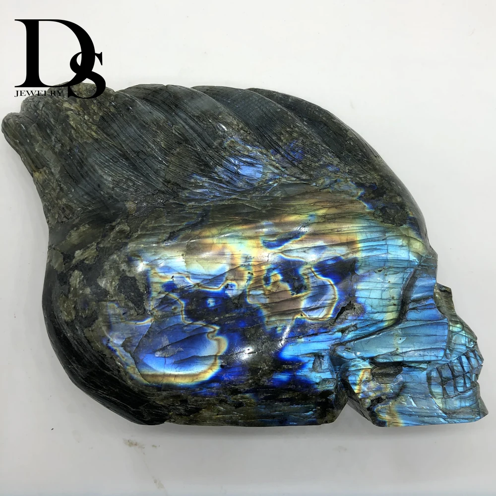

2064g Natural Labradorite Skull Crystal Gothic Skull Fashion Hair Fengshui healing Energy Labradorite Home Ornament