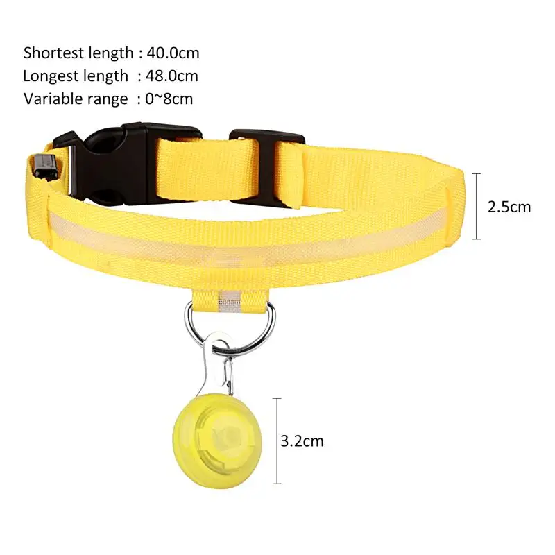 Нейлоновый светодиодный ошейник для собак, ночная безопасность, мигающий, светится в темноте, поводок для собак, люминесцентные ошейники, товары для животных - Цвет: Цвет: желтый
