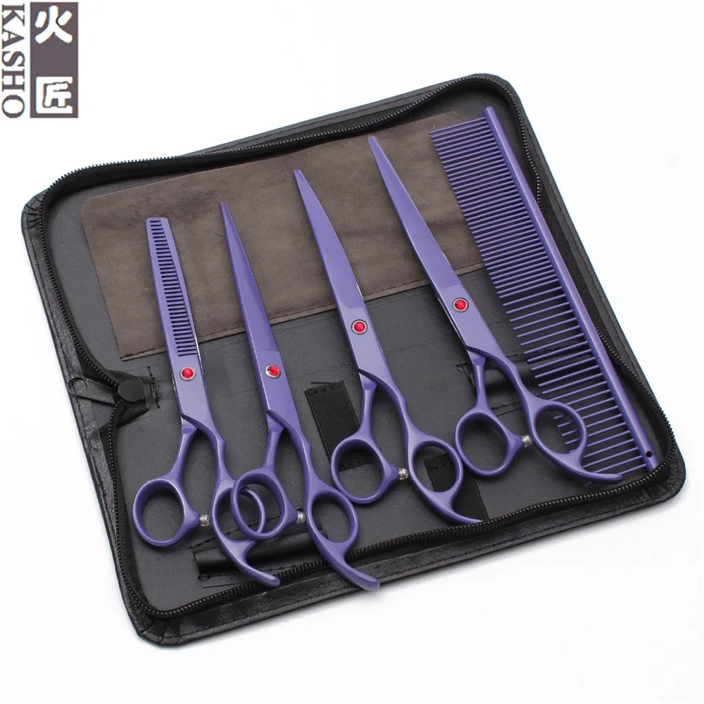 

H3103 5Pcs Suit 7" 19.5cm Stainless Comb+Cutting+Thinning+Curved Shears Dogs Clippers Professional Pets Shears Grooming Scissors