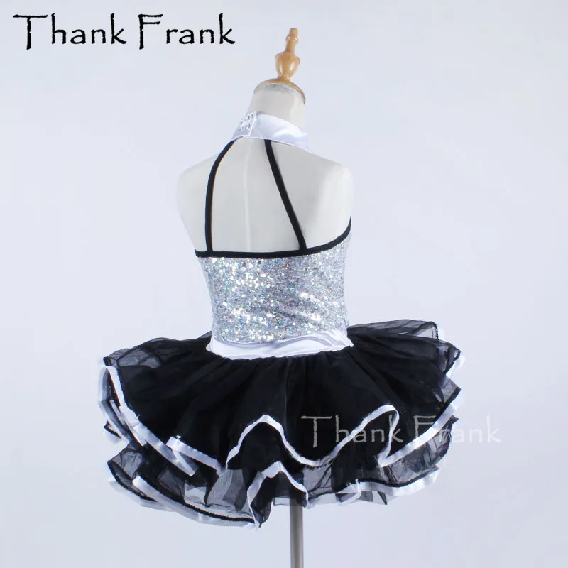 Backless Sequin Ballet Tutu Dress Girls Women Turn-Down Collar Modern Dance Costume Professional Botton Performance Clothes C461