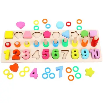 

3 in 1 Wooden Digital Shape Matching Board Kids Numbers Geometry Cognitive Set Children Arithmetic Block Play Game Education Toy