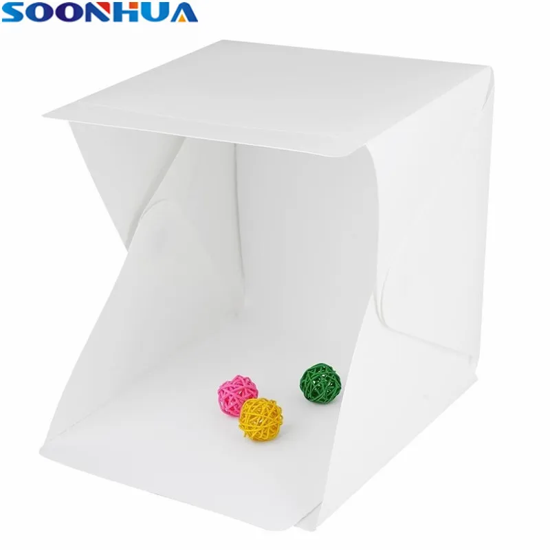 

SOONHUA Folding Portable Mini LED Photography Lightbox Studio Backdrop Button Mount Photography Box for Smartphone DSLR Softbox