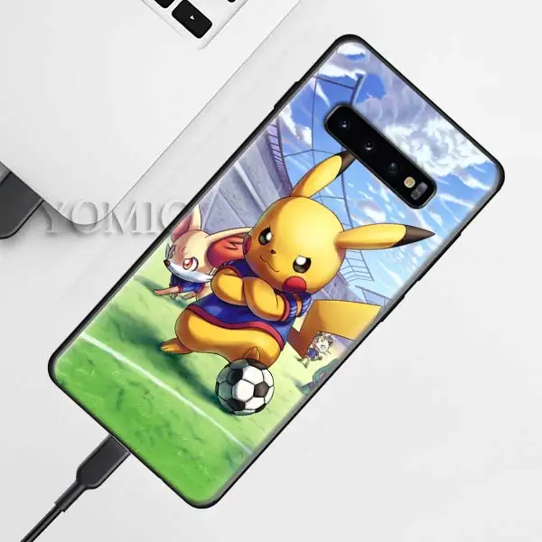 Силиконовый чехол Pokemons ball Pika для samsung Galaxy S10e S9 S8 S10 Plus S7 Note 9 8 A50 A70, черный мягкий чехол - Цвет: D-008