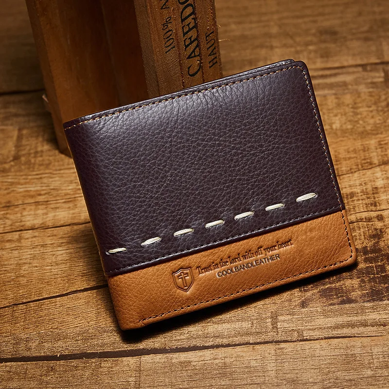 

Genuine Cow Leather Men Wallet Fashion Coin Pocket Brand Trifold Design Men Purse High Quality Male Card ID Holder