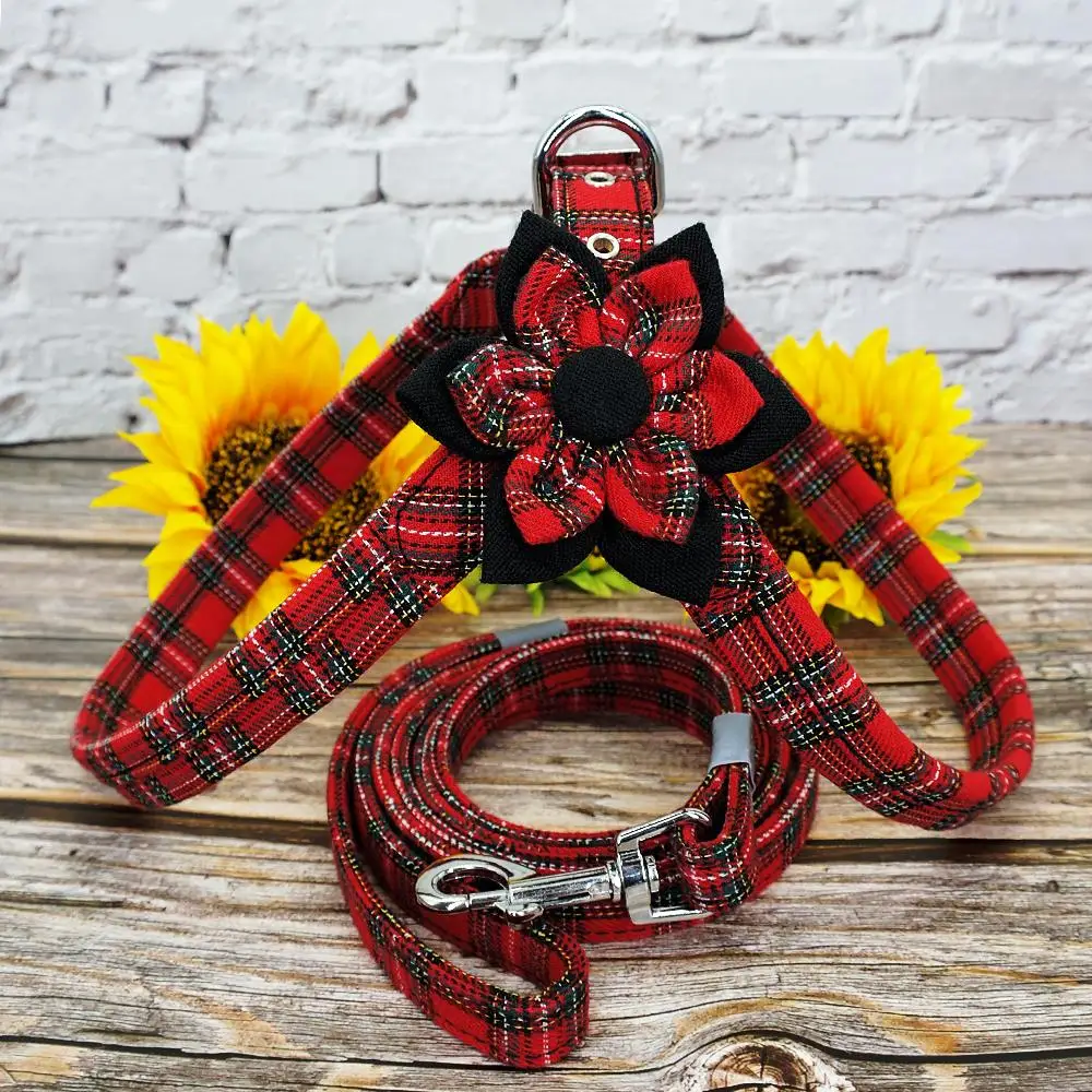 

Puppy Dog Harness Leash Set Dog Accessories Plaid Pet Chihuahua Harness Vest Walking Leashes Lead For Small Medium Dogs Pitbull