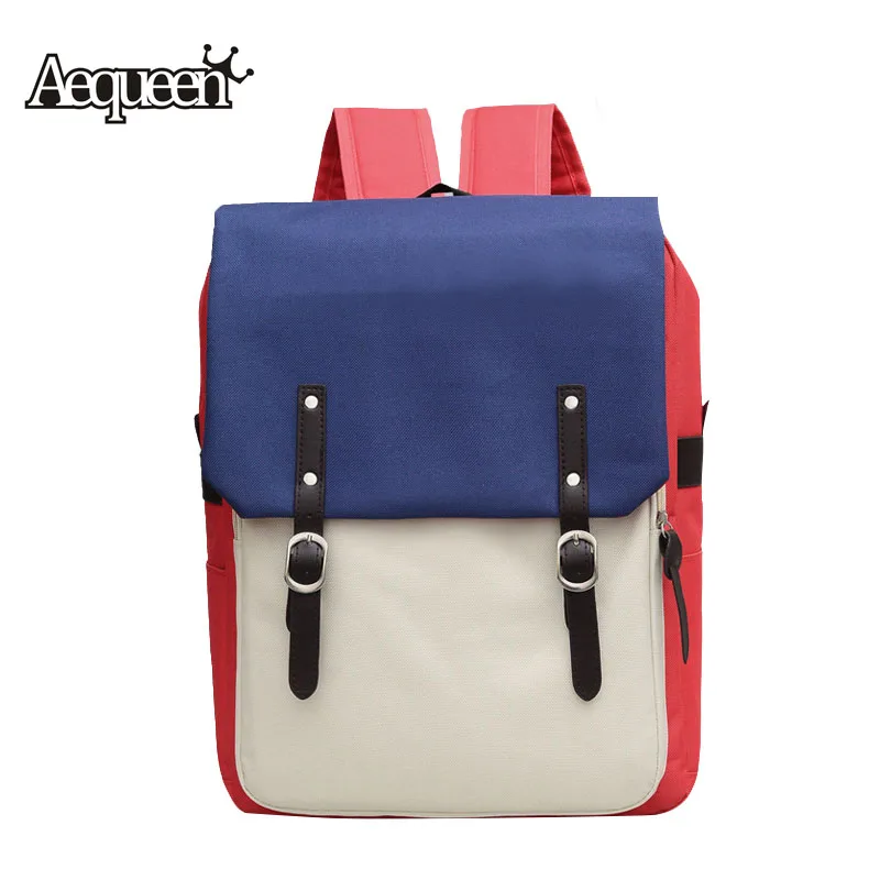 

AEQUEEN Nylon Backpack Preppy Style Hit color Multifunction Women Large Capacity Laptop Backpacks School Bags For Teenagers Girl