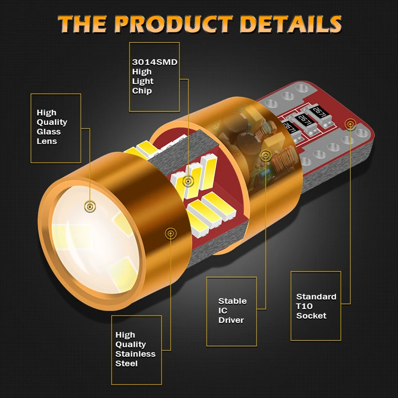 Katur 10x T10 LED W5W Canbus автомобильная лампа для салона автомобиля 194 168 лампочки белый