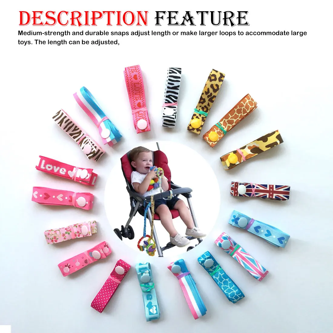

1pcs Baby Toy Safety Straps Anti-Drop Fixed Pacifier Chains Stroller Accessories Adjustable Multifunctional Teethers Toys