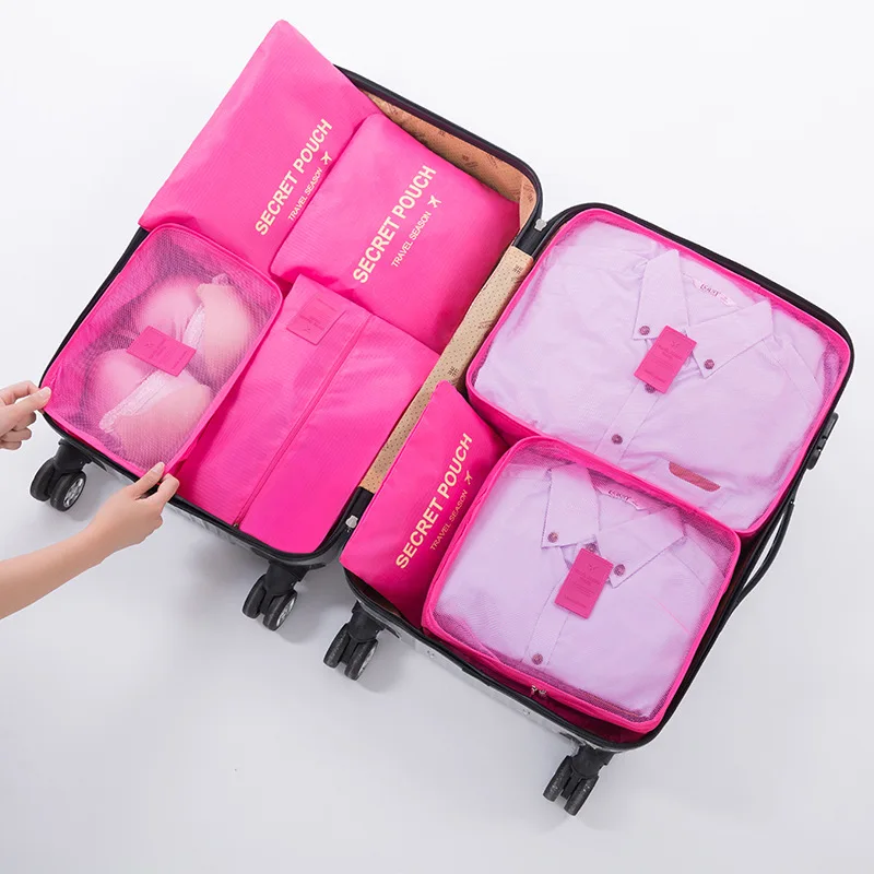 7 шт. дорожные сумки для хранения набор дорожные сумки Органайзер чехол для одежды водонепроницаемый шкаф чемодан плоские туфли с пряжкой сумка для белья - Цвет: rose red