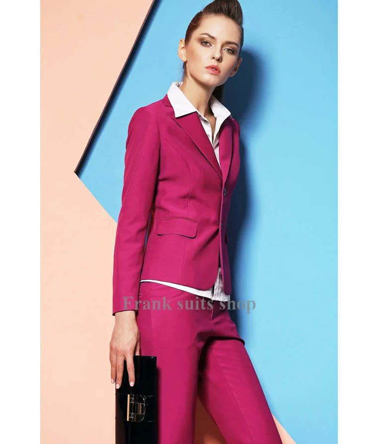 Новые Элегантные Модные ярко-розовые женские официальные костюмы для деловых женщин, профессиональные весенне-осенние деловые комплекты с длинными рукавами