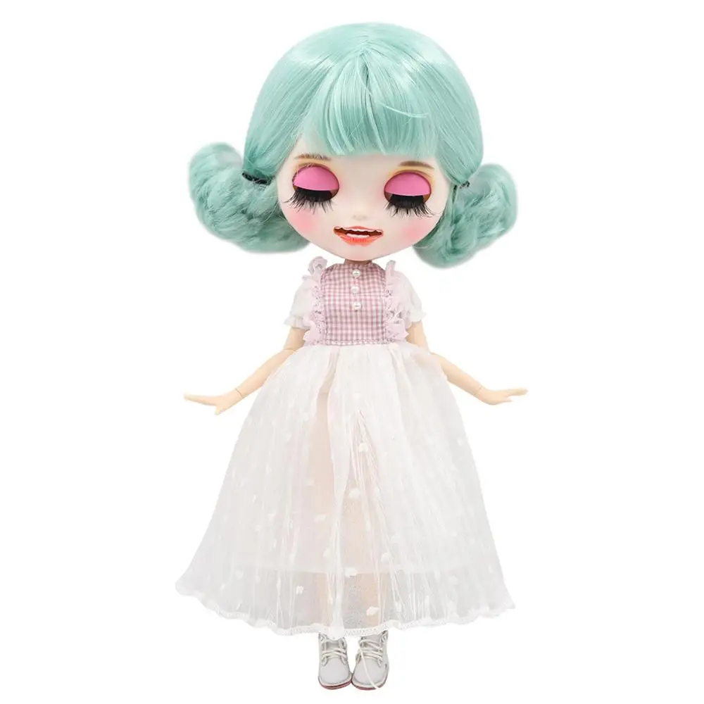 

1/6 bjd factory blyth doll joint body customized doll custom matte face open mouth short green hair BL4006 30cm