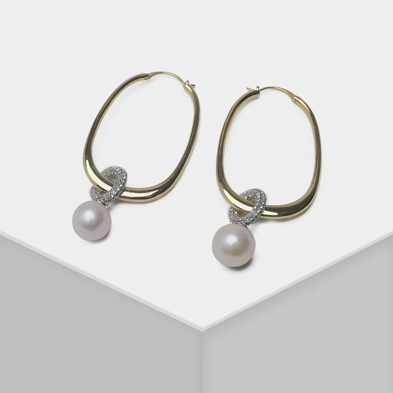 

Geometric natural pearl pendant stylish drop pearl earrings