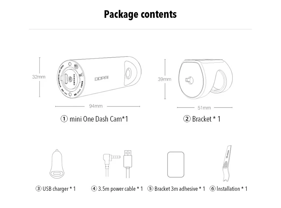 Глобальная версия Xiaomi DDPai MiniONE DaSh camera sony IMX307 HD DVR рекордер ночного видения Android g-сенсор ночная версия