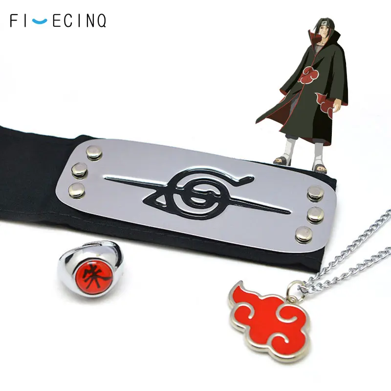 

Anime Naruto Cosplay Itachi Headband Ring Necklace 3 Pieces Accessories Akatsuki Deidara Ninja Character Props Women Men Cool