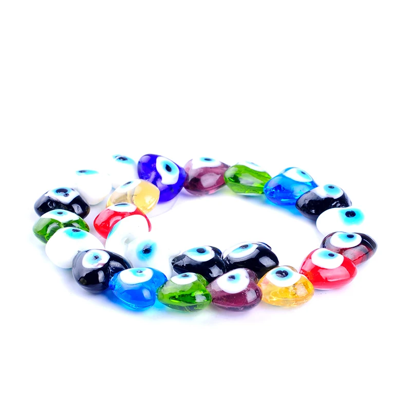 

23pcs/string 14*15*9mm colors mixed heart evil eye beads strand lampwork glazed glass beads DIY jewelry making bracelet necklace