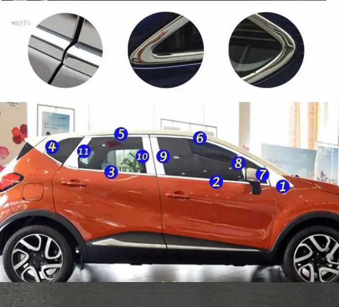 

For Renault Captur 2015 2016 2017 car sticker cover body stainless steel glass window garnish pillar middle column strip trim
