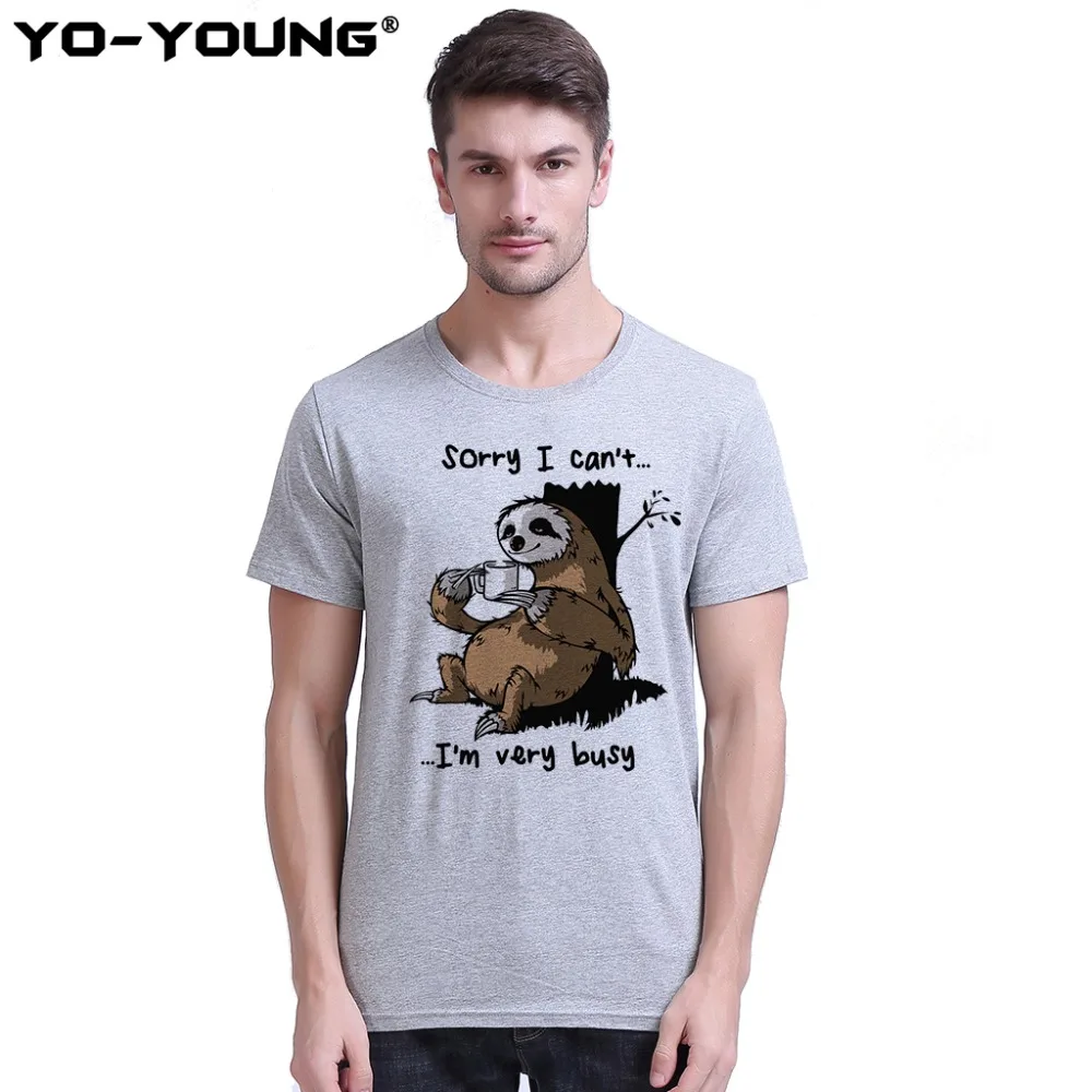 

Yo-Young Men T-shirts Funny Sloth I'm Very Busy Now Design Digital Printing 100% Cotton Short Sleeve Shirts Summer Top Tees