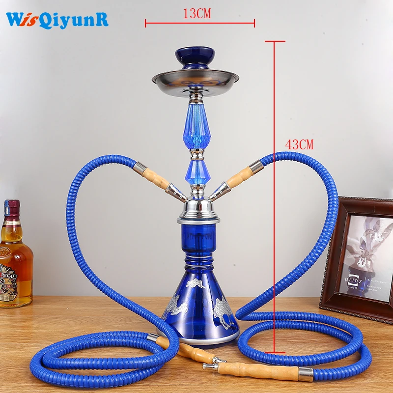 

WisQiyunR pure blue unique design Glass hookah Shisha narguile complete set of two silicone smoking pipe and clear tobacco bowl