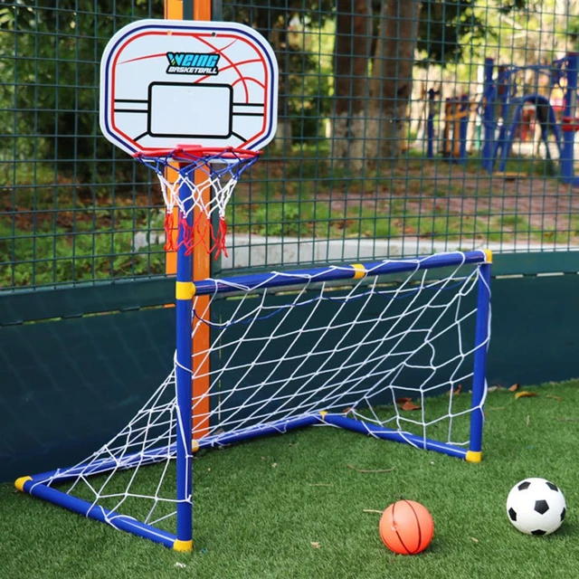 Jogo Infantil Futebol E Basquete C/ Gol Cesta Rede E 2 Bolas