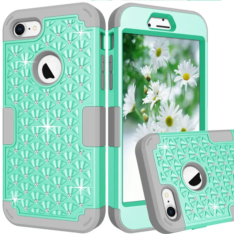 

Hybrid Armor Cover for Iphone 8 Plus Soft Case Diamond 3 in 1 Silicone Shockproof Phone Cases for Iphone 8 8+ Heavy Duty Cover