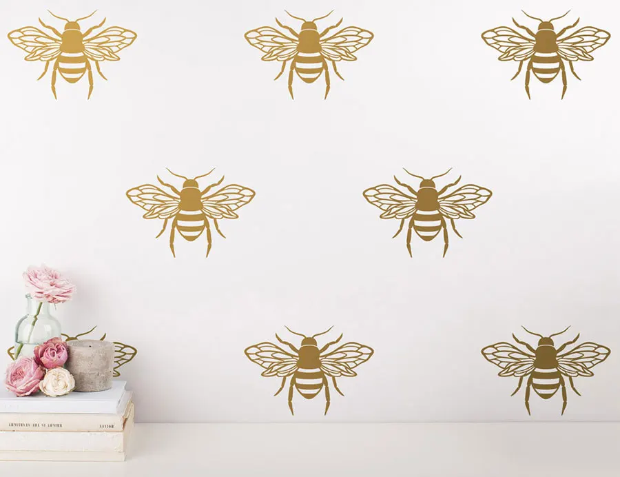 Gold Bee Wall Decals Vinyl Home Decor For Kids Room Wall Sticker