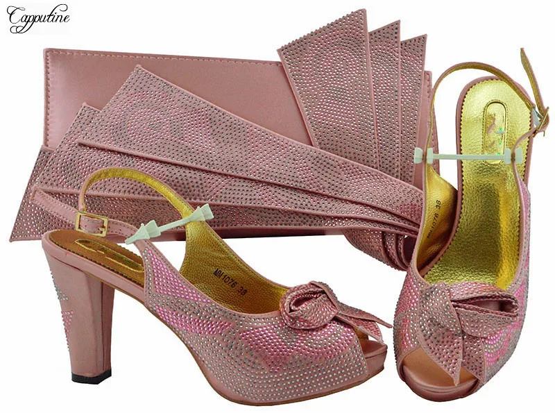 

Most popular pink high heel pump shoes and purse bag set fashion sandals with handbag for party MM1076