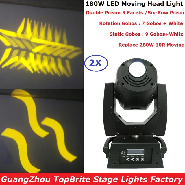 $US $1.092.50 2XLot Hot 180W LED Moving Head Beam Lights 3 Facets / Six-Row Prism Effect 8 /10 Rotation/ Static Gobos Replace 280W 10R Moving