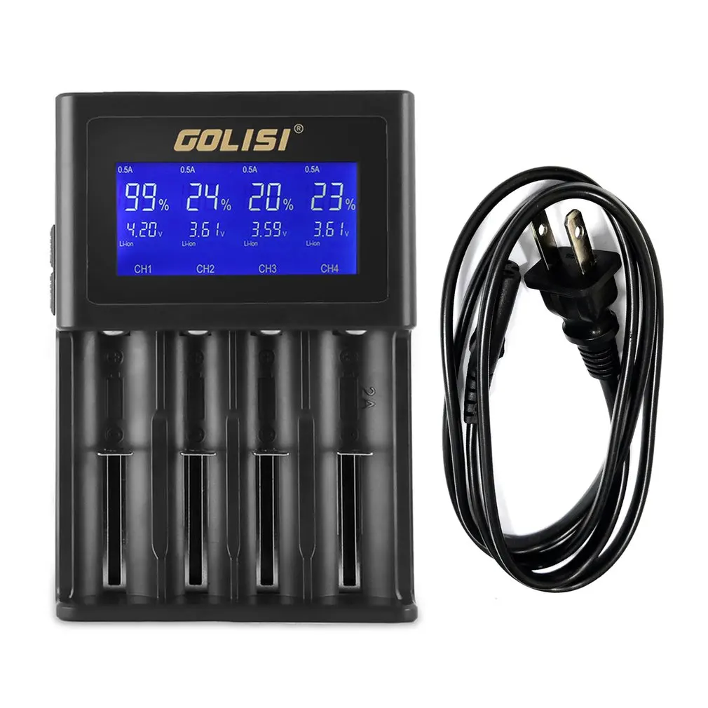 

GOLISI S4 4 Slots 2A Smart LCD Battery Charger Charging for Li-ion 18650 26650 AA & AAA Ni-MH Ni-cd Rechargeable Batteries