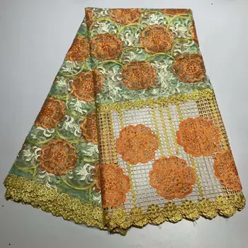 

Orange Color African Net Lace Fabric With Diamond Tulle Embroidery High Quality French Swiss voile Lace Fabrics 5Yards/Lot A2244