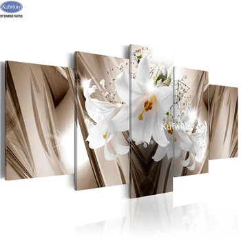 

5 pcs,5 d diy Diamond Painting flowers,3d,white lily picture,full Square Rhinestone Pasting home Decor,Diamond Embroidery Mosaic