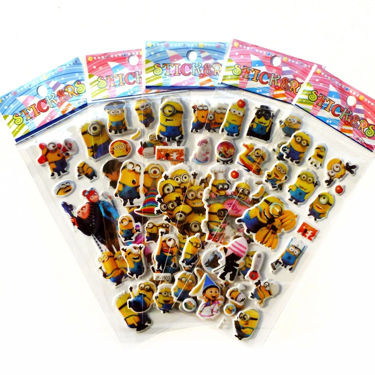 

6pcs 3D Cartoon Minions bubble stickers decals wall stickers for kids gift puffy reward Notebook Sticker Label Decoration