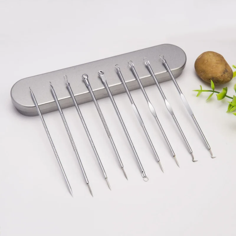 

9pcs Double-End Acne Needles Beauty Kit Stainless Steel Blackhead Remover Pimple Extractor Tool New