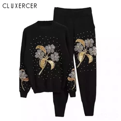 Flor cordón chándal de las mujeres, conjunto de dos piezas de primavera y otoño de la calle suéter y pantalones trajes de 2 piezas negro trajes Flor cordón chándal de las mujeres, conjunto de dos piezas de primavera y otoño de la calle suéter y pantalones trajes de 2 piezas negro trajes